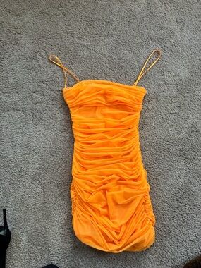 House of CB Neon Orange Ruched Slip Dress